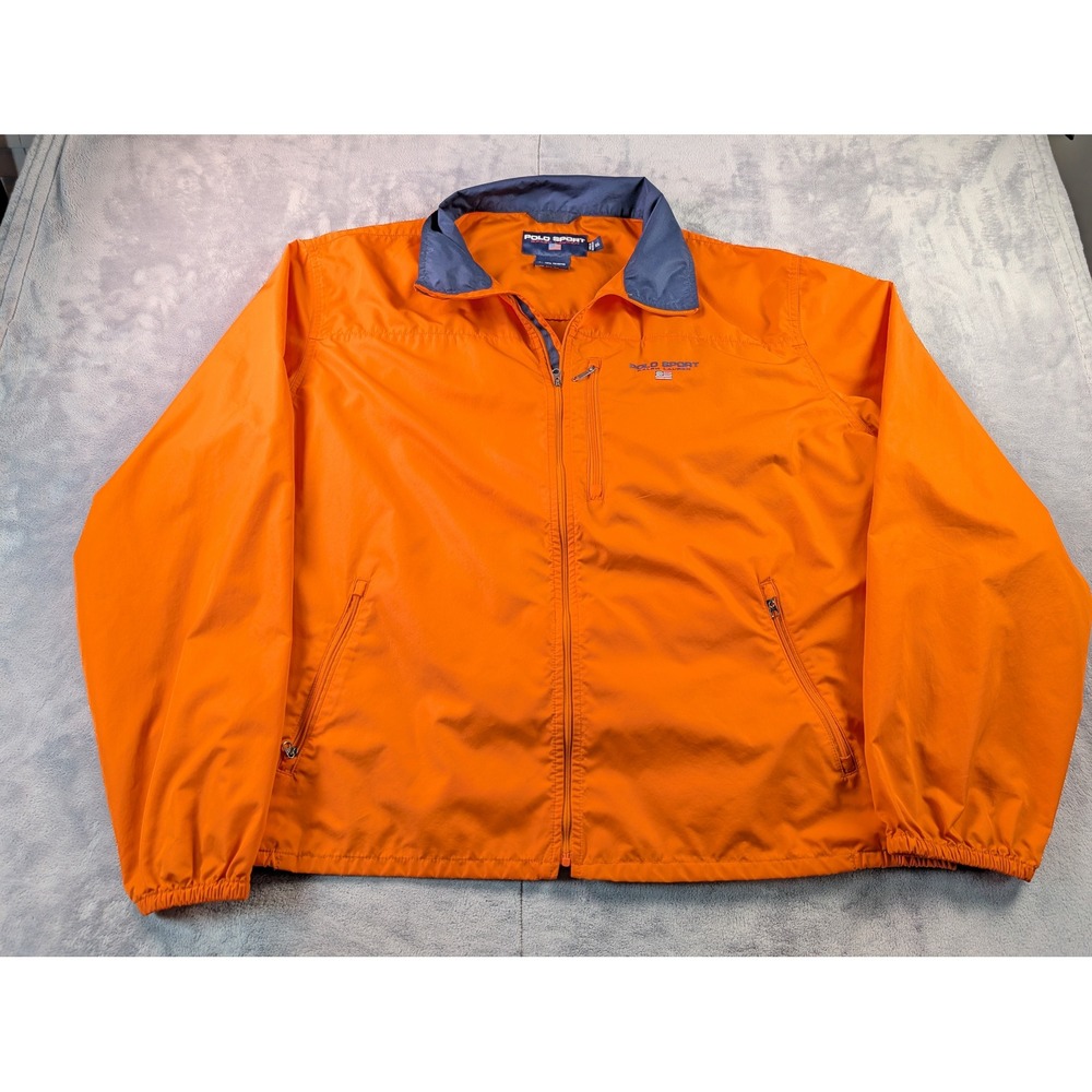 Vintage Polo Sport Ralph Lauren Orange Full-Zip Packable Windbreaker Jacket XL